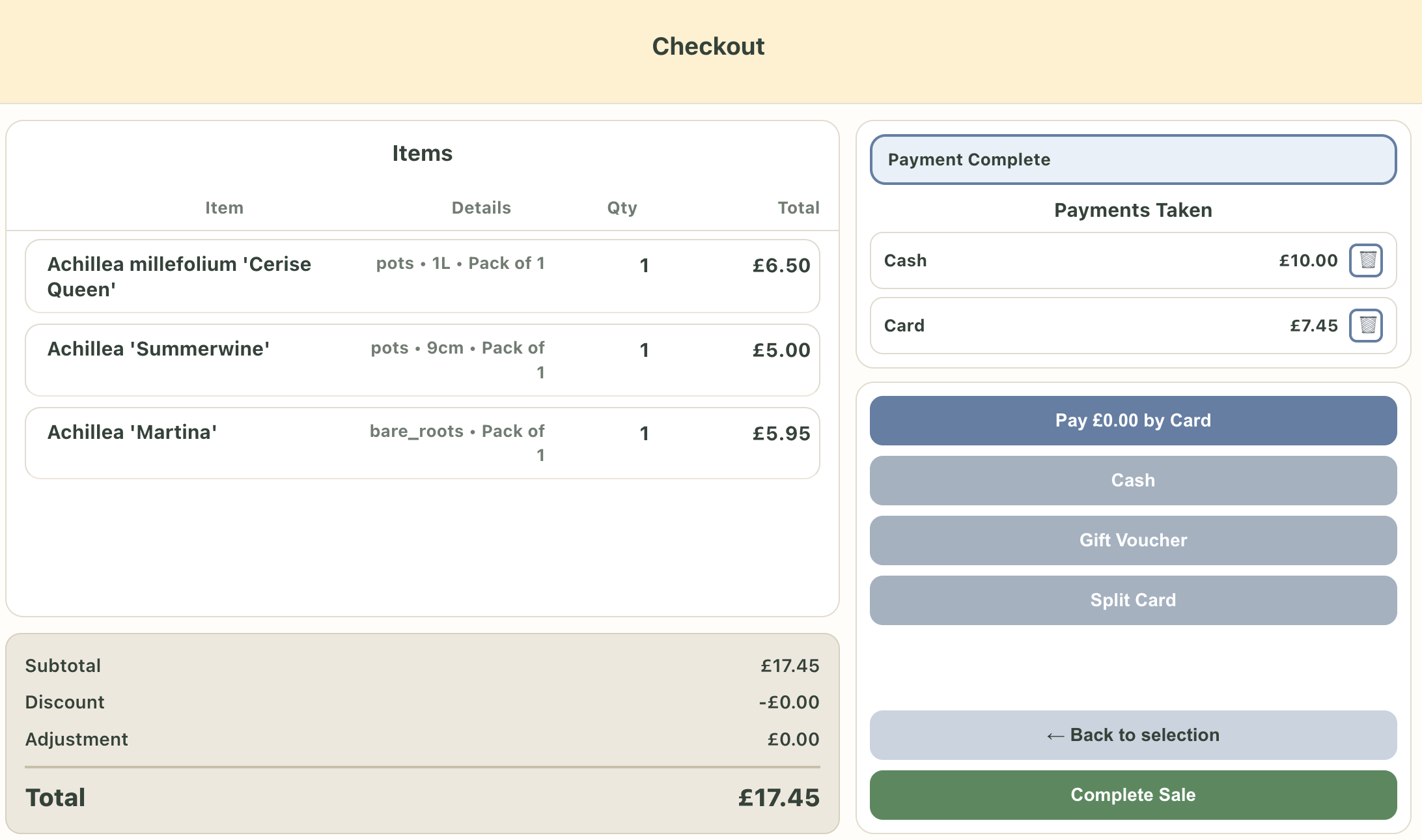Checkout screen