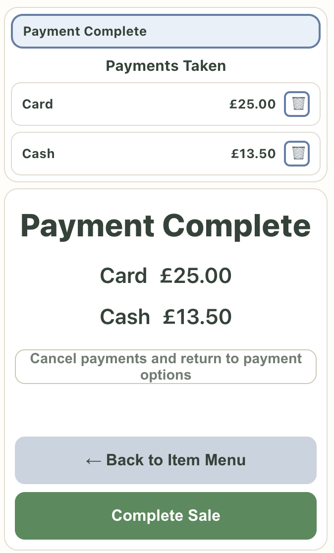 Quick checkout screen